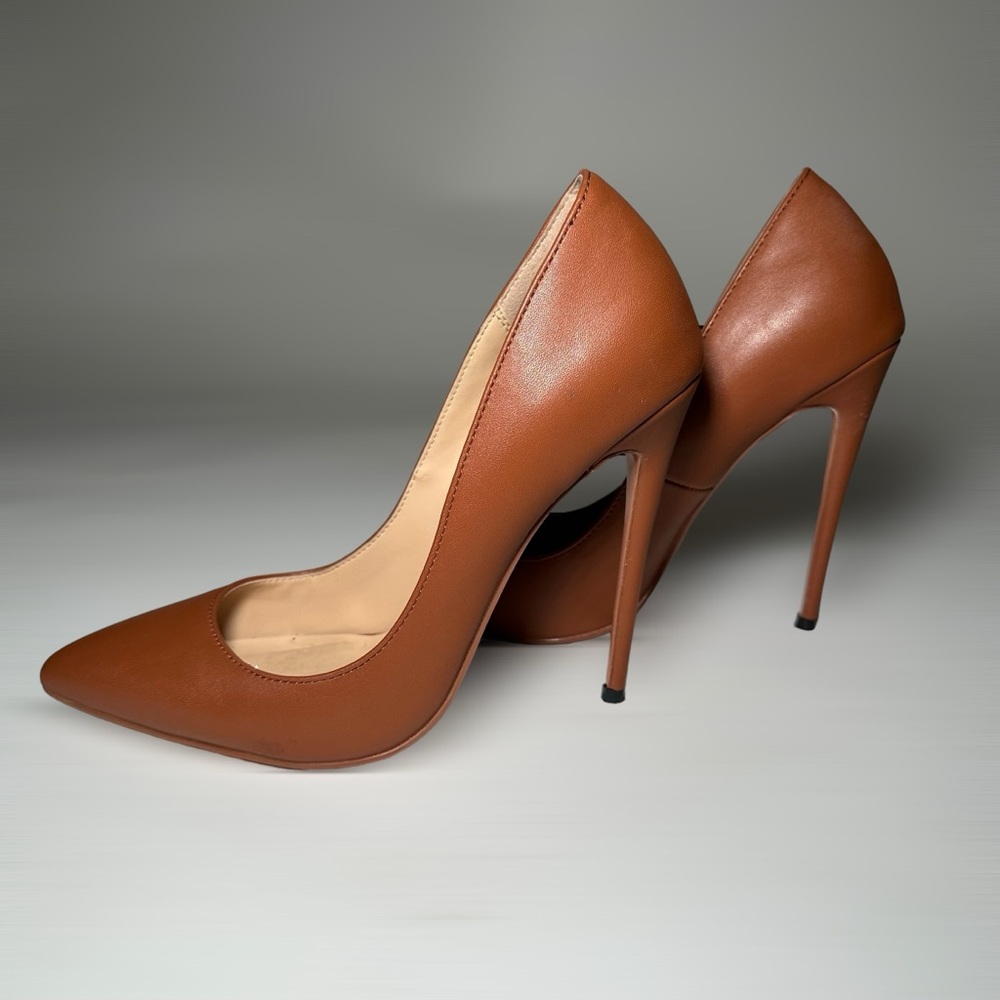 Guoar Brown Pointy Toe Pumps
